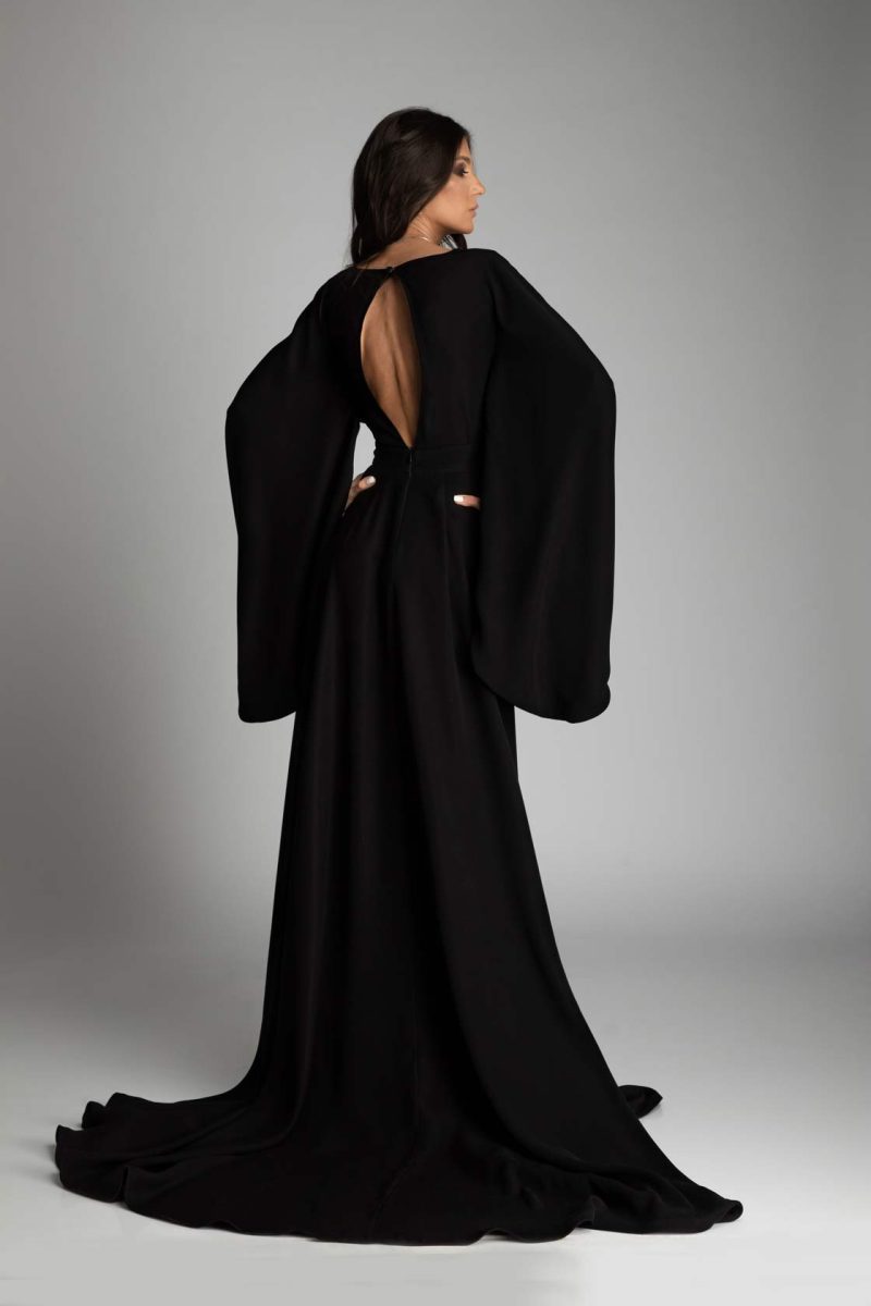 Alternative view of Rochie din crep cu mâneci evazate