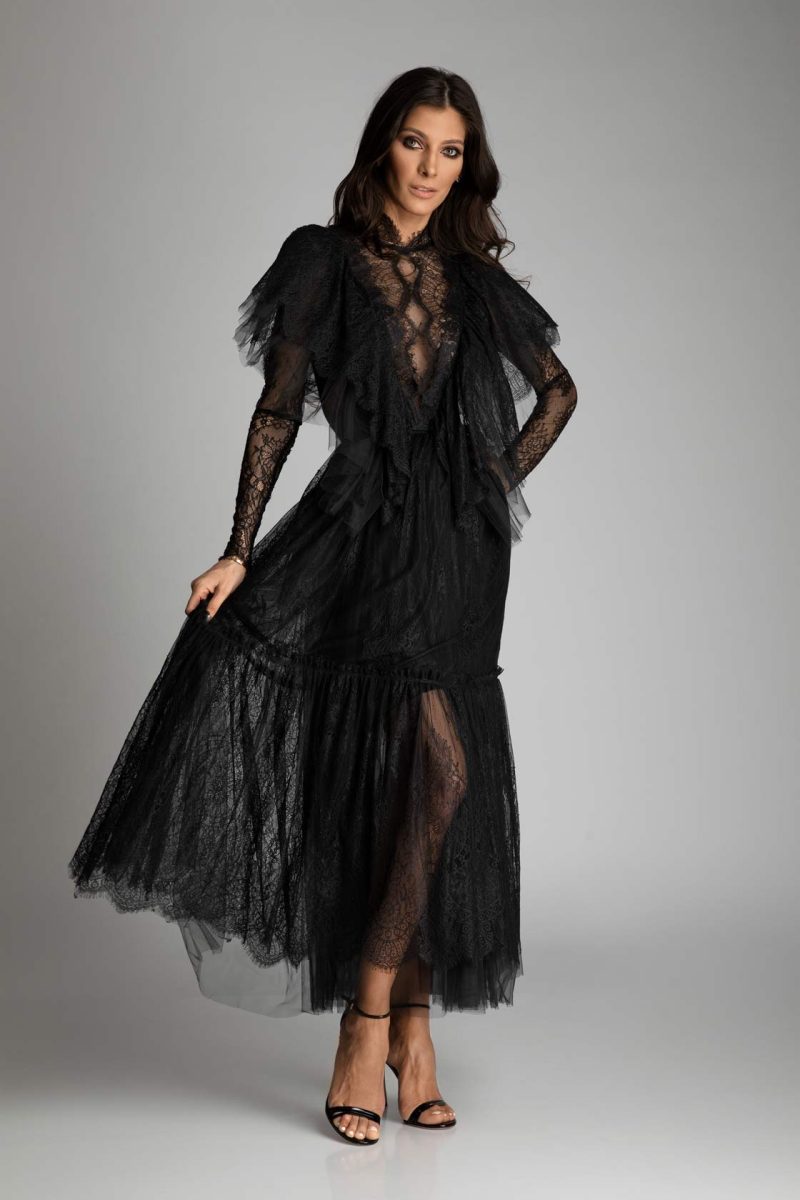 Rochie midi din dantelă și tulle